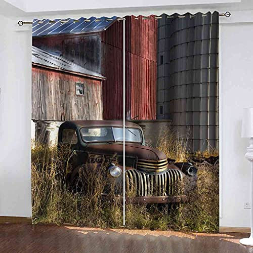 EEXDMX Vorhang Blickdicht Schlaufenschal Retro rotes Auto 2 Stücke 200x160 cm Verdunkelungsvorhang Schlaufen Gardinen für Schlafzimmer Verdunklungsvorhänge