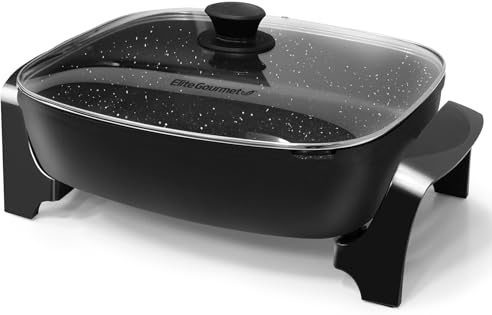 Elite Gourmet EG-6203# Extra Deep 16x13 (10.5 Qt.) Non-Stick Electric Skillet with Glass Vented Lid & Pour Spout | Dishwasher Safe, Long-Lasting Non-Stick, 200-400°F | Serves 6-8, Black
