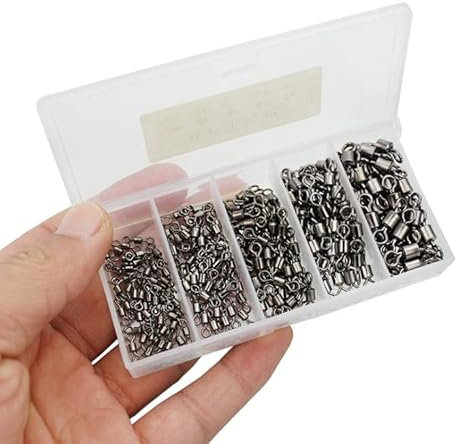 Set Angel-Tönnchenwirbel mit massiven Ringen, robust, Angelhaken-Verbindung, Forelle Karpfenangeln, 250 Stück/Box, Wirbelsortiment Angelzubehör, Größe 2 4 6 8 10