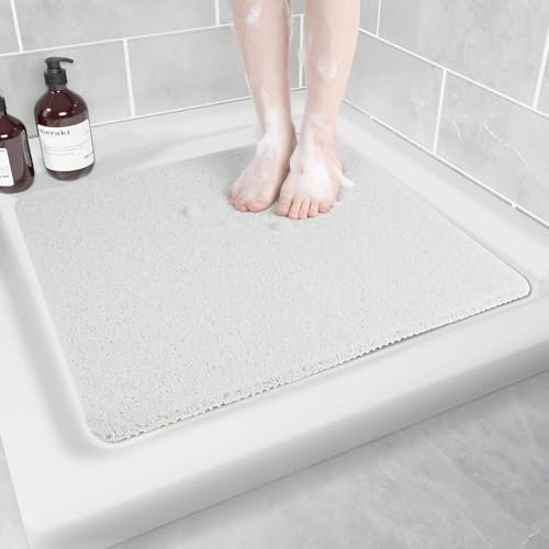 Shower Mat Non Slip Anti Mould: Bath Mats for Inside Bath- 60 x 60 cm Anti Slip Shower Mats for Inside Shower- Loofah Shower Mat White Square Washable Shower Matt for Elderly Wet Room Quick Dry