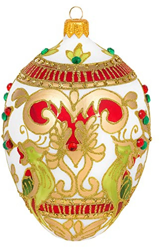 Miss Christmas Palace Collection 2025 Gold Fabergé-Ei, 12,7 cm, geblasenes Glas, Weihnachtsbaumschmuck (exotisches Rot, Grün und Gold)