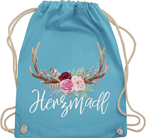 Turnbeutel Rucksack - Kompatibel mit Oktoberfest Tasche - Herzmadl - Unisize - Hellblau - mitbringsel aus bayern trachtenrucksack bayrische madl beutel trachtentaschen bayrisch hirsch stoffrucksack
