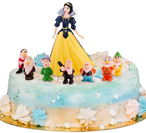 Princess Biancaneve e i sette nani, con bambole e nani, decorazione per torte, decorazioni congelate, 8 pezzi
