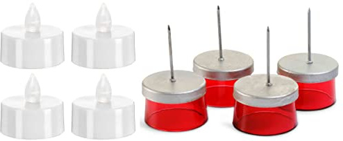 Novaliv 4X Teelicht-Gläser mit 4 LED Teelichtern | Rot | Ø 5cm x 8,5cm | Mit Metall-Pick | zur Gestaltung von Gesteck und Kränzen | Adventskranz-Kerzenhalter | Kerzenhalter mit Spieß Teelichthalter