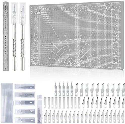 Miuzei Cutting Mat Set A3 with Steel Ruler - Self-Healing Craft Mat for Sewing, Fabric & Drawing Projects Gray
