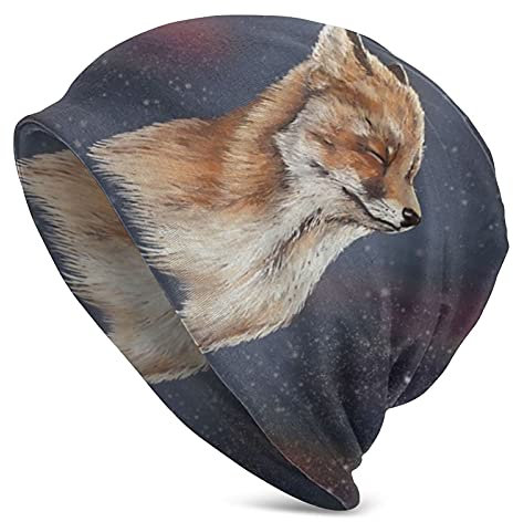 Oudrspo Niedlicher lustiger Fuchs, Unisex-Erwachsene, Strickmütze, Beanie-Mütze, warme, lässige Strickmütze, Kopfbedeckung für Männer und Frauen