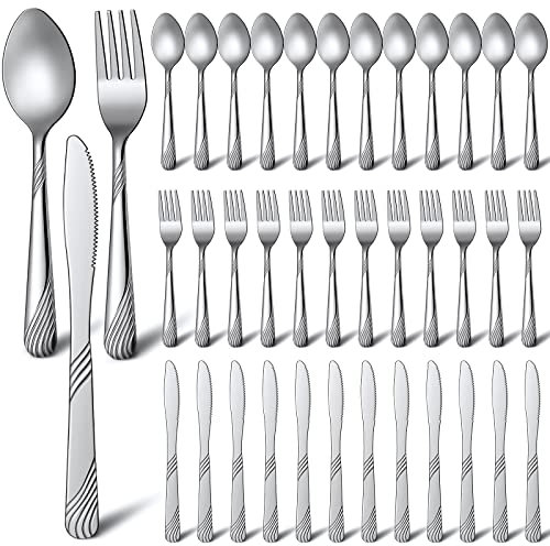 Minatee - 48 Piece Forks, Spoons and Knives, Stainless Steel Silverware, Stainless Steel Cutlery Set, Heavy Duty Metal Spoons, Forks and Knives, for
