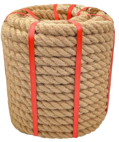 Natürliches Hanfseil (2,5 cm x 300 m), gedrehtes Manila-Seil, Dickes Juteseil zum Basteln, Veranda-Schaukelseil, Hanfseil für Dekoration, Geländer, Docks, Landschaftsbau (100)