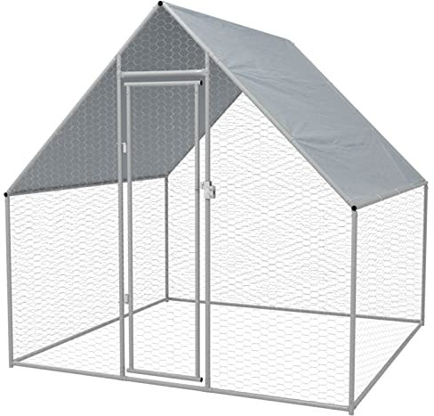 Yolola hühnerkäfig Outdoor,hühnerkäfig Verzinkter Stahl, Hühnerstall Freilaufgehege,Hühnerstall Geflügelstall,Hühnerhaus Vogelkäfig Hühnergehege, mit Schatten Dach, 2x2x1,92 m