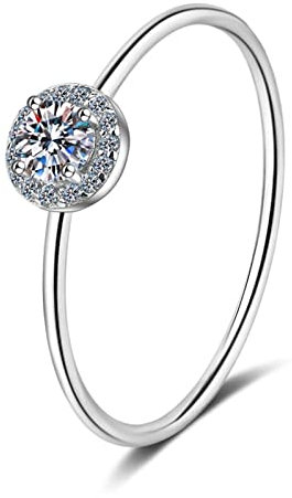 Silber Ring Damen mit Stein, Verlobungsring Frauen Runden 925 Sterling Silber Weiß Größe 53 (16.9) für Sie