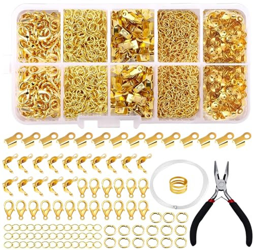 Verschluss Für Armbänder 500 Stück Kettenverschluss Gold Set, Ketten Verschlüsse Ketten Verschlüsse Armband Verschluss mit Biegeringe und Crimpenden, Armband Verschlüsse für Schmuckherstellung(Gold)