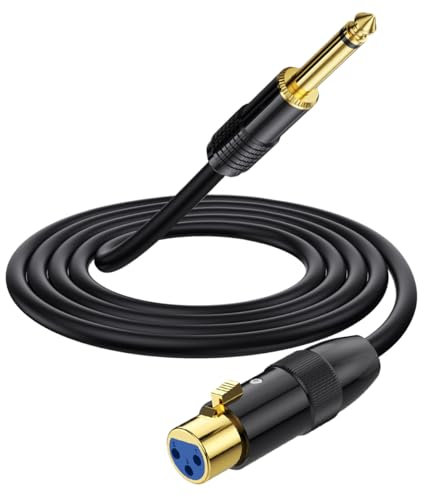 HTGuoji XLR to 6.35mm 1/4 inch Cable - 3 Pin XLR Female to 6.35mm(1/4) TS Mono Jack Lead Unbalanced Guitar Microphone Audio Cable Adapter for Speaker Mic Guitar Mixer AMP (1 Meter)