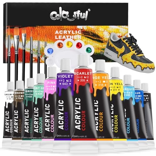 Colorful Peinture acrylique pour peinture de chaussures - 12 couleurs pour décoration de sac et portefeuille, entretien des vestes en cuir, travaux manuels et personnalisation de projets en cuir -