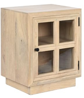 Home ESPRIT Table de Chevet Naturelle en Verre Bois de Manche 45 x 35 x 57 cm