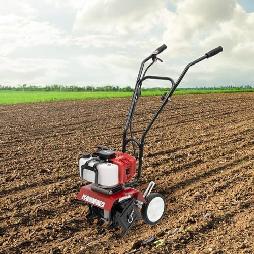 Benzin Motorhacke, 52cc Gartenfräse Bodenhacke, 2 Takt Motor, 30cm Bodenbearbeitung Breite, 3-12cm Bearbeitungstiefe, für Pflügen Ackern Furchen ziehen Unkraut jäten