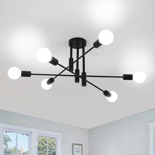 Comely Deckenleuchte Vintage Schwarz, 6 Flammig E27 Deckenlampe Industrie, 180° Drehbarer Sputnik Kronleuchter für Wohnzimmer Esszimmer Schlafzimmer Flur, Durchmesser 72cm (ohne Leuchtmittel)