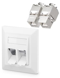 VCELINK 1x Keystone Netzwerkdose Unterputz CAT7/6A 2Fach, Lan Dose Doppelt Keystone RJ45 Modul, STP Vollgeschirmt, RJ45 Ethernet Datendose DSL Patchkabel Verlegekabel