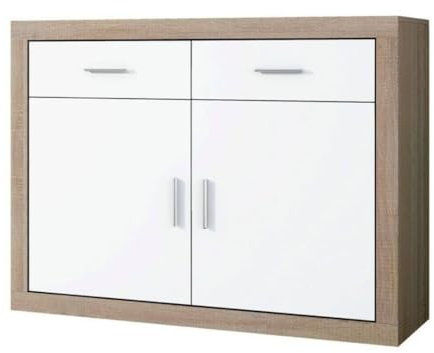 SHIITO | Mueble Aparador 2 Puertas + 2 cajones | Ideal para Cocina y Comedor | Color Cambrian y Blanco - 120 cm x 90.2 x 41.4 | Modelo AMBAR