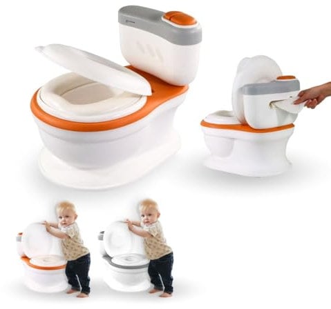 Mobiclinic® kids, Pot bebe toilette, Toikid, 1-3 ans, Son de décharge, Avec couvercle, Compartiment papier, Fonctionne piles, Cuvette amovible, Siège imperméable (orange)