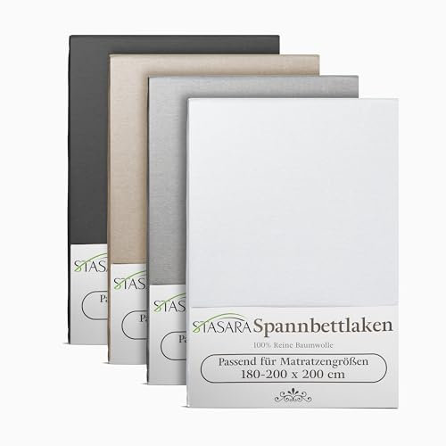 STASARA Premium Spannbettlaken 180x200cm-200x200cm Baumwolle Oeko-TEX 100% - Spannbetttuch Bettlaken Jersey - Matratzenhöhe bis 22cm Steg - Auch für Boxspringbett