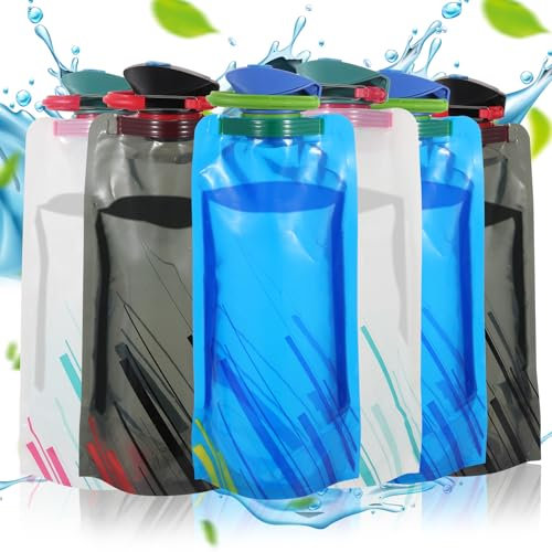 Vozitug Faltbare Wasserflasche, 6 Stück 700ML Wiederverwendbare Trinkflasche mit Schraubverschluss, Faltbare Trinkflasche Flexible Zusammenklappbare Wasserflasche für Wandern,Abenteuer, Reisen