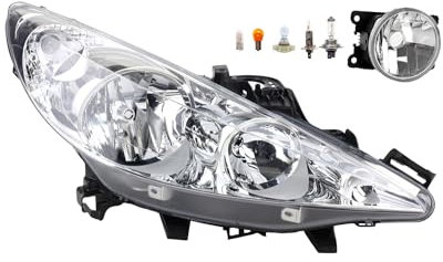 Johns, Scheinwerfer Halogen Front passend für Peugeot 207 02/06- H1 H7 Rechts Beifahrer + Nebelscheinwerfer + Leuchtmittel