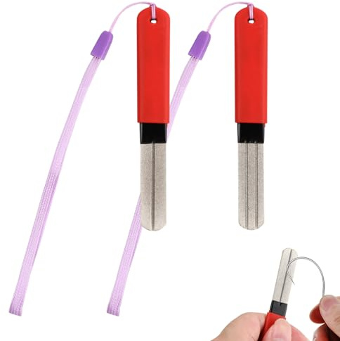 volumoon 2Pcs Fishing Hook Sharpener,Fish Hook File, Diamond Fish Hook Grinding File, Fish Hook Sharpening File Tool Accessory, Two Sided Three Groove Fish Hook File for Outdoor Fishing, Red Handle