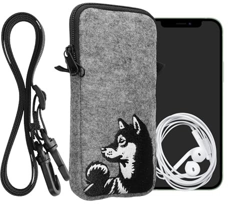 kwmobile Housse de Protection Universelle pour Smartphone XXL - 7 - Pochette Protection téléphone Portable en Feutre avec Collier Ajustable - Noir-Blanc-Gris