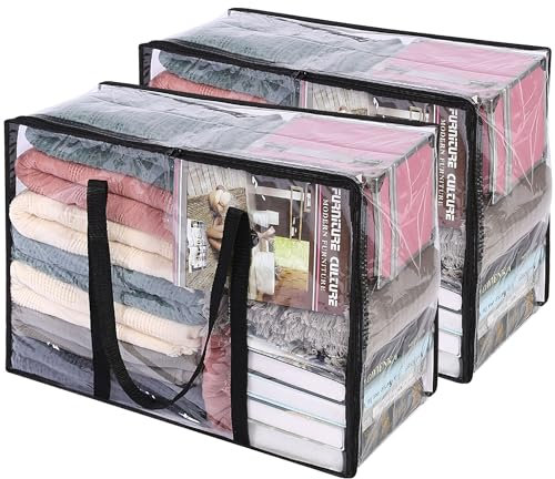 Vieshful 2 Stück 40L Aufbewahrungstasche Faltbare Unterbett Aufbewahrungsbox Kleiderschrank Organizer für Kleidung, Bettdecken Plastik Umzugskartons Schwarz