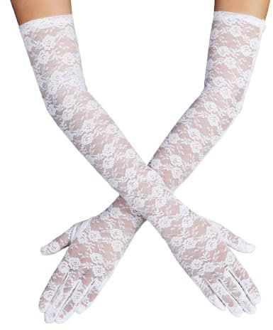 Lusofie Spitze Handschuhe Lang für Damen Elegant Tee Party Spitzenhandschuhe Weiß 1920er Jahre Verlobungskleid Party Tanz Oper Halloween Weiß Handschuhe für Damen