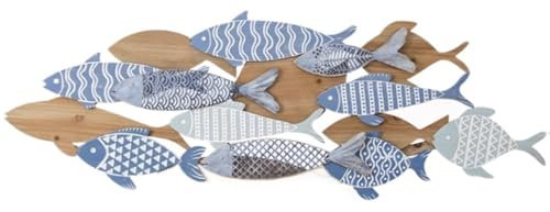 REIFOR Wanddeko Wand Deko Fisch Wandkunst Holz Metall Fisch Wanddekoration Hängende Holz Fisch Metall Dekorationen Für Wand Home Dekoration Wanddeko Wohnzimmer(Size:168 * 63cm)