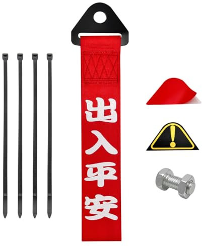 Ohleats Correa de remolque JDM para coche, cinturón de remolque de carreras con eslogan chino, gancho decorativo para remolque deportivo, cuerda de tracción para parachoques delantero o trasero,