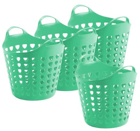 Kreher® flexibler Aufbewahrungskorb aus Kunststoff für Wäsche, Spielzeug und vieles mehr! In peppigen Farben mit Belüftungslöchern. 35 Liter Volumen, mit zwei großen Henkeln. (4er Set in Türkis)