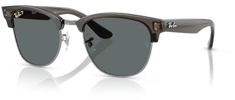 Ray-Ban Rbr0504s Clubmaster Reverse Square Sonnenbrille, Transparentes Dunkelgrau auf Gunmetal/Polarisiertes Dunkelgrau, 51 mm