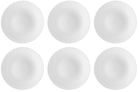 Tradineur - Pack de 6 Platos llanos para postres Modelo Titán - Fabricado en Vidrio Opal - Ideal para cenas familiares y eventos - Ø 20 x 2 cm