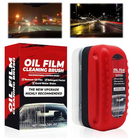 KUIRUNRX® Windschutzscheiben Reiniger, Multifunktionale Auto Ölfilm Reinigungsbürste, Auto Ölfilm Entferner Fleckenentferner Für Autoglas zur Vermeidung von Regen,Wasserflecken und Beschlagen (120ml)