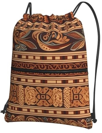 yomeeaaaa Rucksack mit Kordelzug, Turnbeutel, Kordelzug, Retro-Muster, Kordelzugbeutel für Reisen, Schwarz , One size