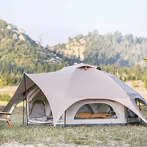 Tente hexagonale pour 6 personnes, tente de camping familiale pour 6 personnes avec vue panoramique à 360 °, tente de camping en toile double couche de luxe 4 saisons pour les vacances, la randonnée