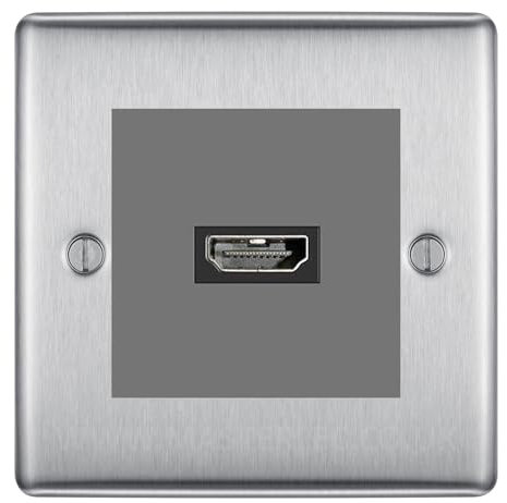 BG Nexus Brushed Steel 1 Gang HDMI Socket Grey insert