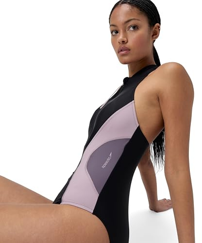 Speedo Zip Front Colorblock Swimsuit