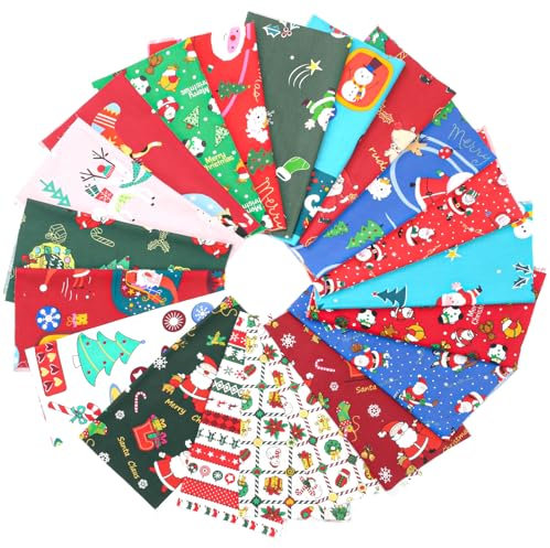 HO2NLE 20 Stück Weihnachten Baumwoll Stoff Quadrate 25 x 25cm Weihnachtsstoffe Stoff Patchwork Weihnachten zum Nähen DIY Basteln Handwerken