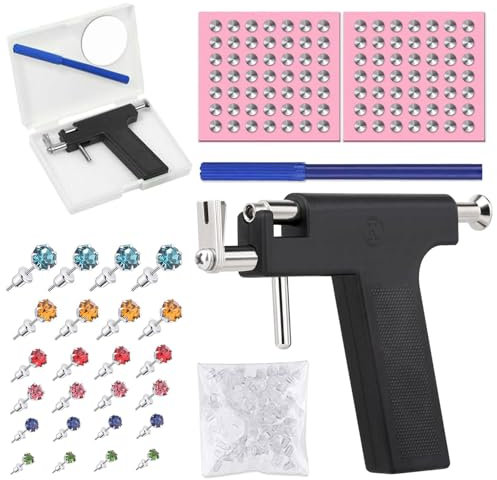 Ohrloch Stecher Set, Ohrringe Stechen, Piercing Set,98 pcs Ohrstecker,1 Packung Ohrstöpsel, Ohrlochpistole, Piercing Pistole, einschließlich Marker Stift,ein Kunststoffgehäuse und einen runden Spiegel