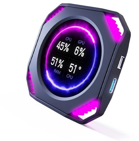 2.1 AIO Computer Temp Monitor, DIY Dynamic USB Monitor Water Cooler Screen, RGB GPU CPU Cooler LCD Display Upgrade Kit for Water Cooling Systems, 480×480 Resolution (Black)