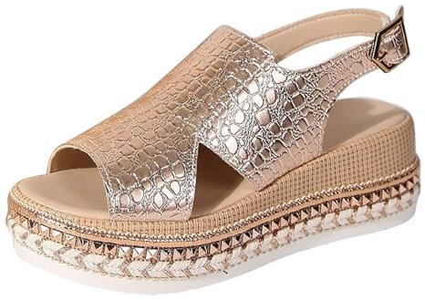 Alecony Women's Summer Sandals Wedge Espadrilles Platform Sandals with Ankle Strap Open Toe Thick Sole Low Heels Beach Sandals Party Dressy Elegant Slip On Heeled Sandals (Rose Gold, 4)