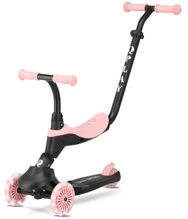 QPLAY Sema EVO 6 in 1 Scooter mit Sitz, Schiebegriff und LED-Beleuchtung auf Rädern und Trittbrett mit Dynamo-Betrieb, 1 bis 6 Jahre, 50 kg Tragkraft, zusammenklappbar