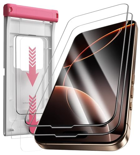 Hoerrye Clear Screen Protector for iPhone 16 pro max,Anti Scratch,Easy Installation,3D Full Coverage Tempered Glass 9H Hardness Shatterproof,Anti Fingerprint,Bubble Free,2 Pack