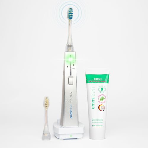 emmi-dent Platinum Ultraschallzahnbürste (Starter-Set Holografik) – 96 Mio. Schwingungen & Ultraschall-Zahnpasta | Sanft zu Zähnen & Zahnfleisch | Kein Schrubben | Bis zu 15 Tage Akkulaufzeit