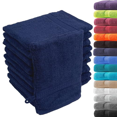 Generisch Loomiva Premium Waschhandschuhe Waschlappen Set 10 Stück, 16x21 cm, 100% Baumwolle Frottier, 500 g/m² | (Navy)