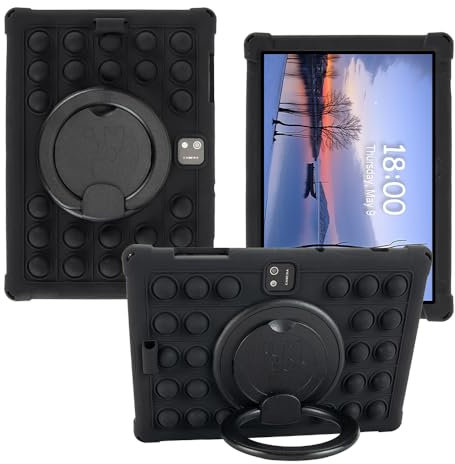 Sfulatdc Silikon-Tablet-Hülle, um 360 Grad drehbarer Ständer/Griff und Schultergurt, Eingabestift, leicht, weiche Hülle, kompatibel mit JJGJ/AWOW TB02 25,7 cm (10,1 Zoll), Schwarz