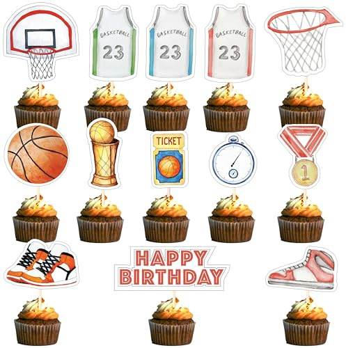 30 Pcs Basketball Cupcake Toppers – Perfect for Birthday Parties, Baby Showers, Basketball Fans, Sports Fans, and Sports-Themed Celebrations – Slam Dunk Player Cake Picks